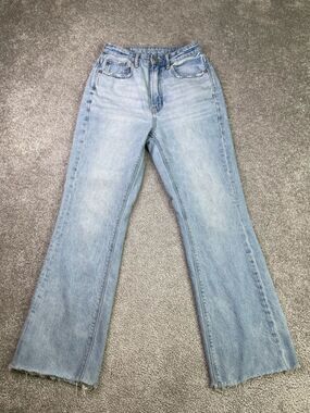 American Eagle Jeans Women’s 2 Blue '90s Flare High Rise Light Wash Raw Hem